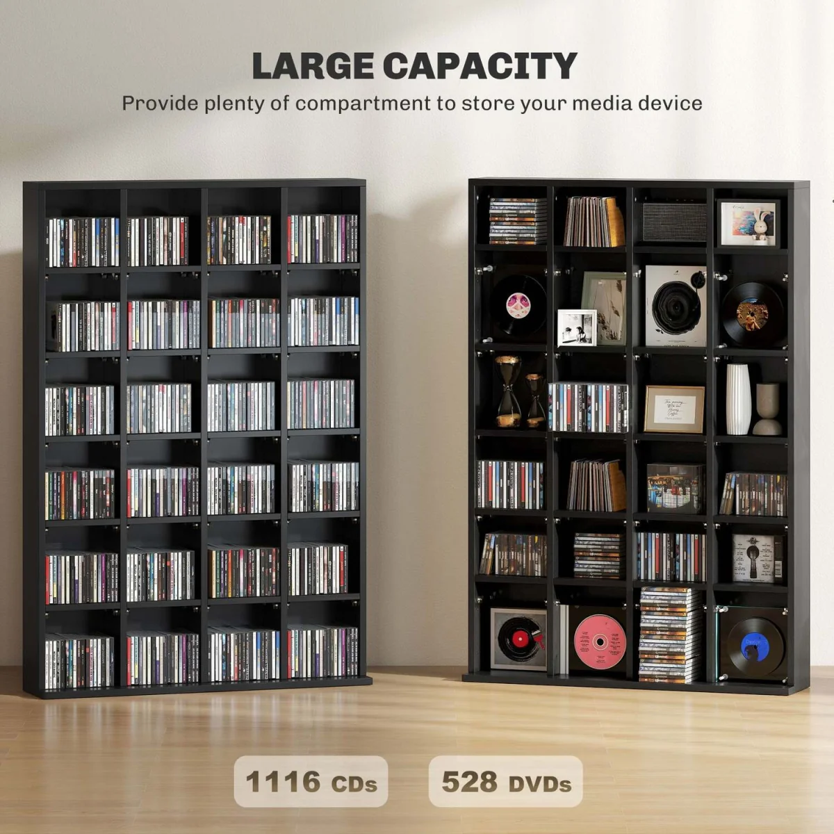 Dicoyo Wood Black CD Storage Cabinet with Adjustable Shelves 89 x 130.5 cm – image 4