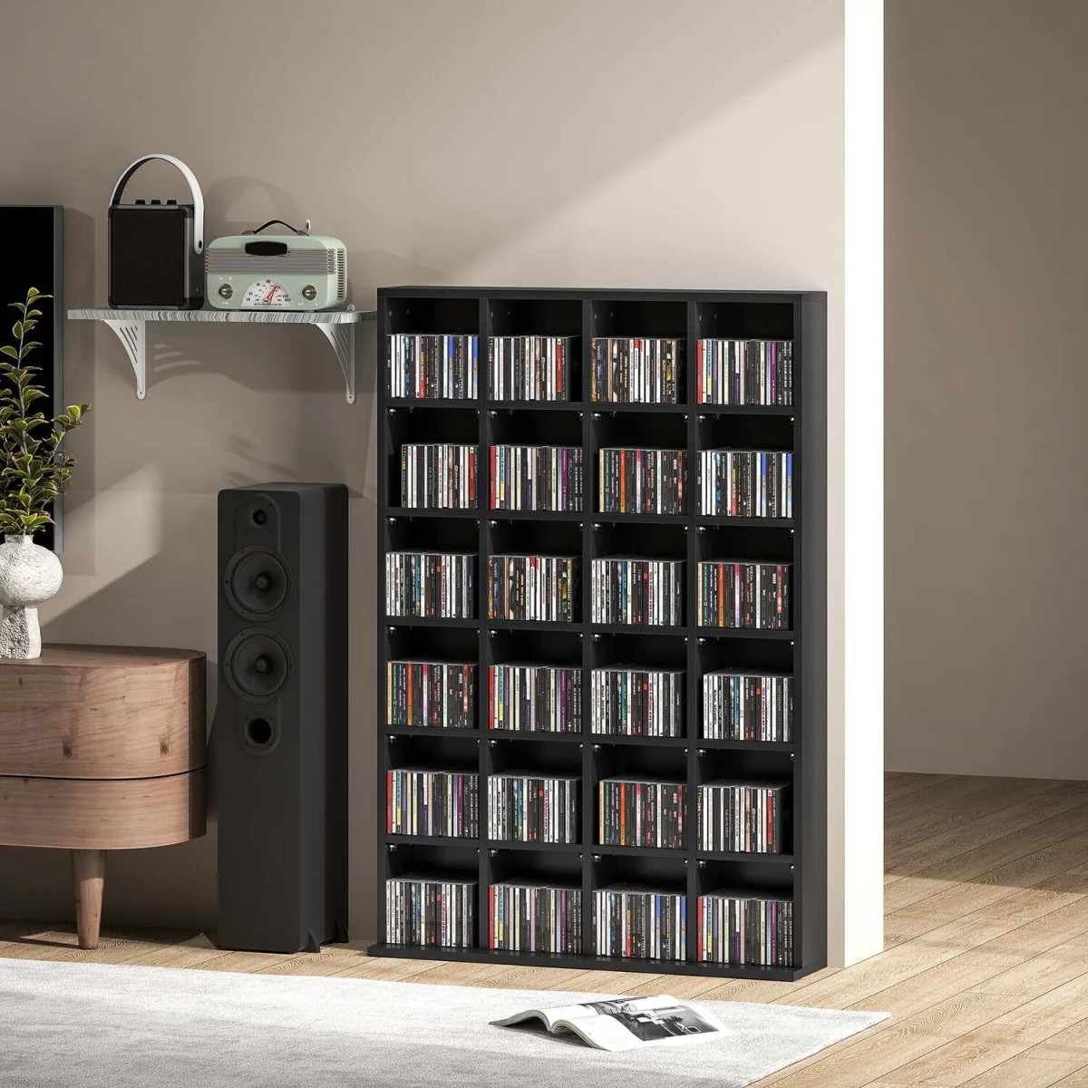 Dicoyo Wood Black CD Storage Cabinet with Adjustable Shelves 89 x 130.5 cm – image 9