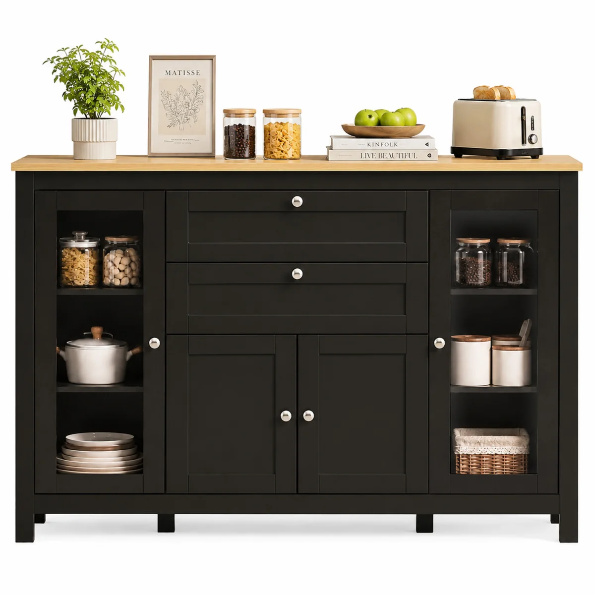 HOMCOM Modern Storage Cabinet with 4 Doors and 2 Drawers - Black Brown – image 2