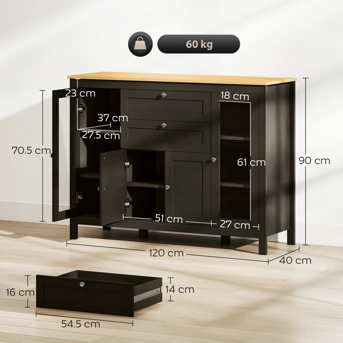 HOMCOM Modern Storage Cabinet with 4 Doors and 2 Drawers - Black Brown – image 3