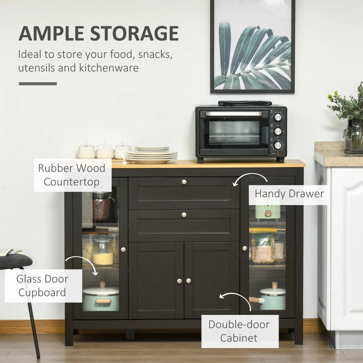 HOMCOM Modern Storage Cabinet with 4 Doors and 2 Drawers - Black Brown – image 4