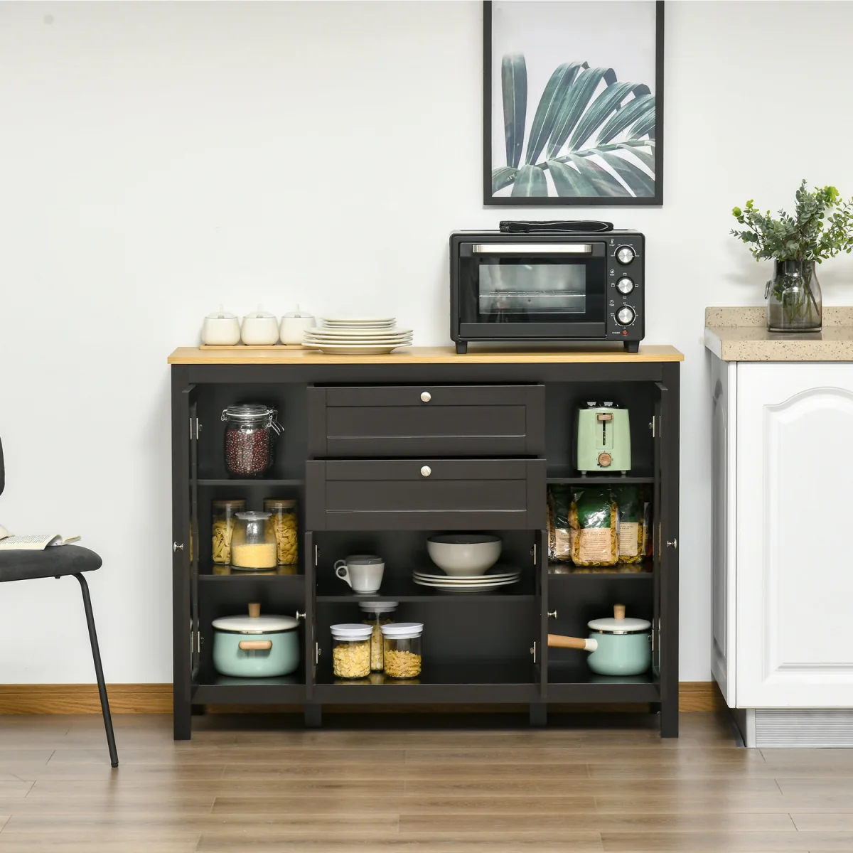 HOMCOM Modern Storage Cabinet with 4 Doors and 2 Drawers - Black Brown – image 7