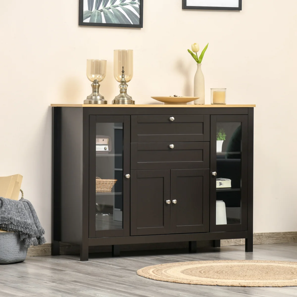 HOMCOM Modern Storage Cabinet with 4 Doors and 2 Drawers - Black Brown – image 8
