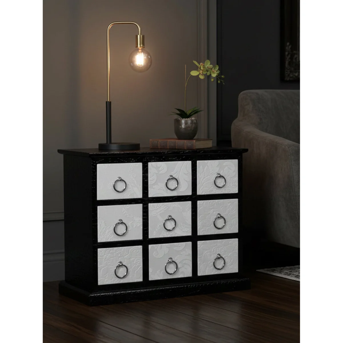 Carla 9 Drawer Crocodile Leather Effect Rectangular Cabinet – image 3