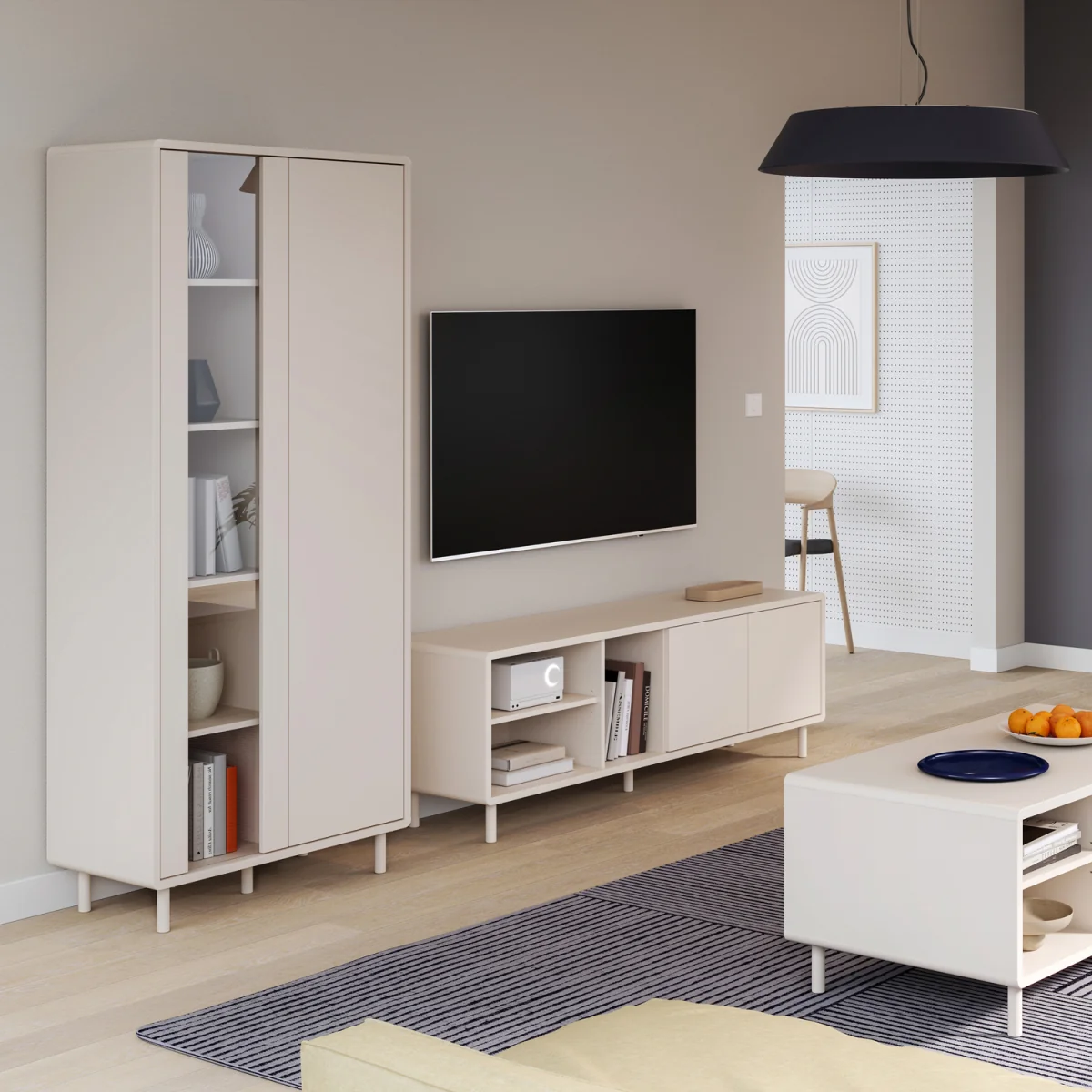 Playly Tall Storage Cabinet with Door and Concealed Open Shelving in Sand - Sand – image 5
