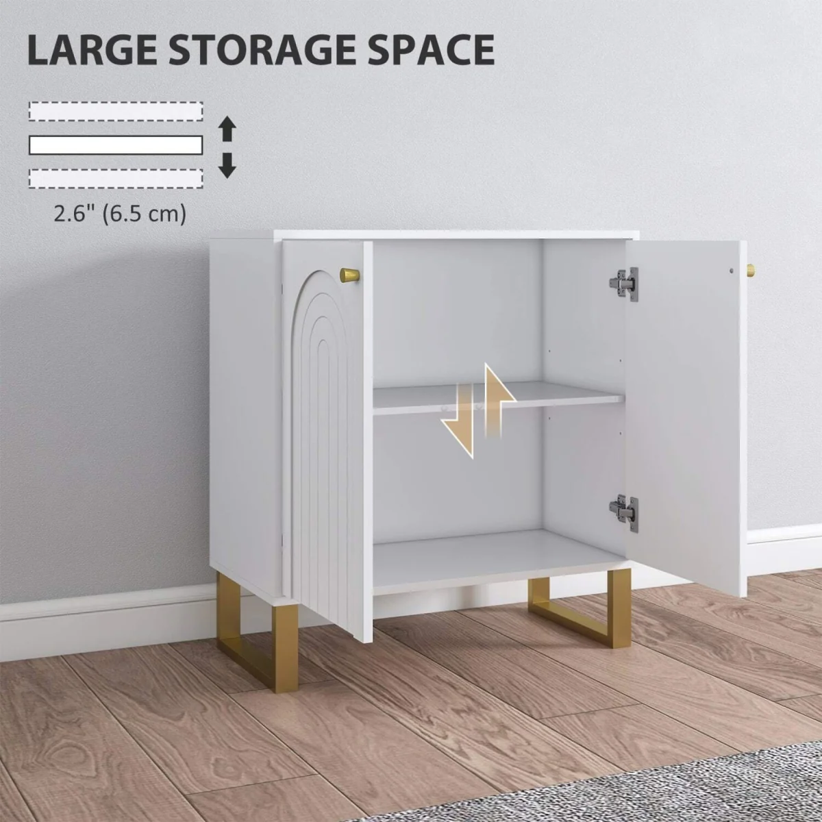 Tarezi Nedi White 2-Door Sideboard Storage Cabinet with Gold-Tone Accents – image 3