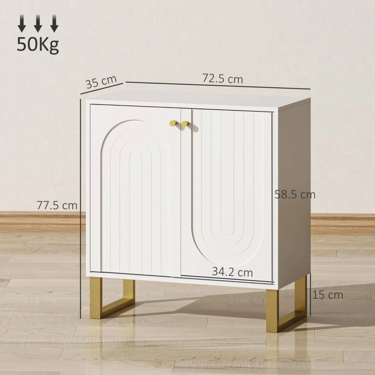 Tarezi Nedi White 2-Door Sideboard Storage Cabinet with Gold-Tone Accents – image 4