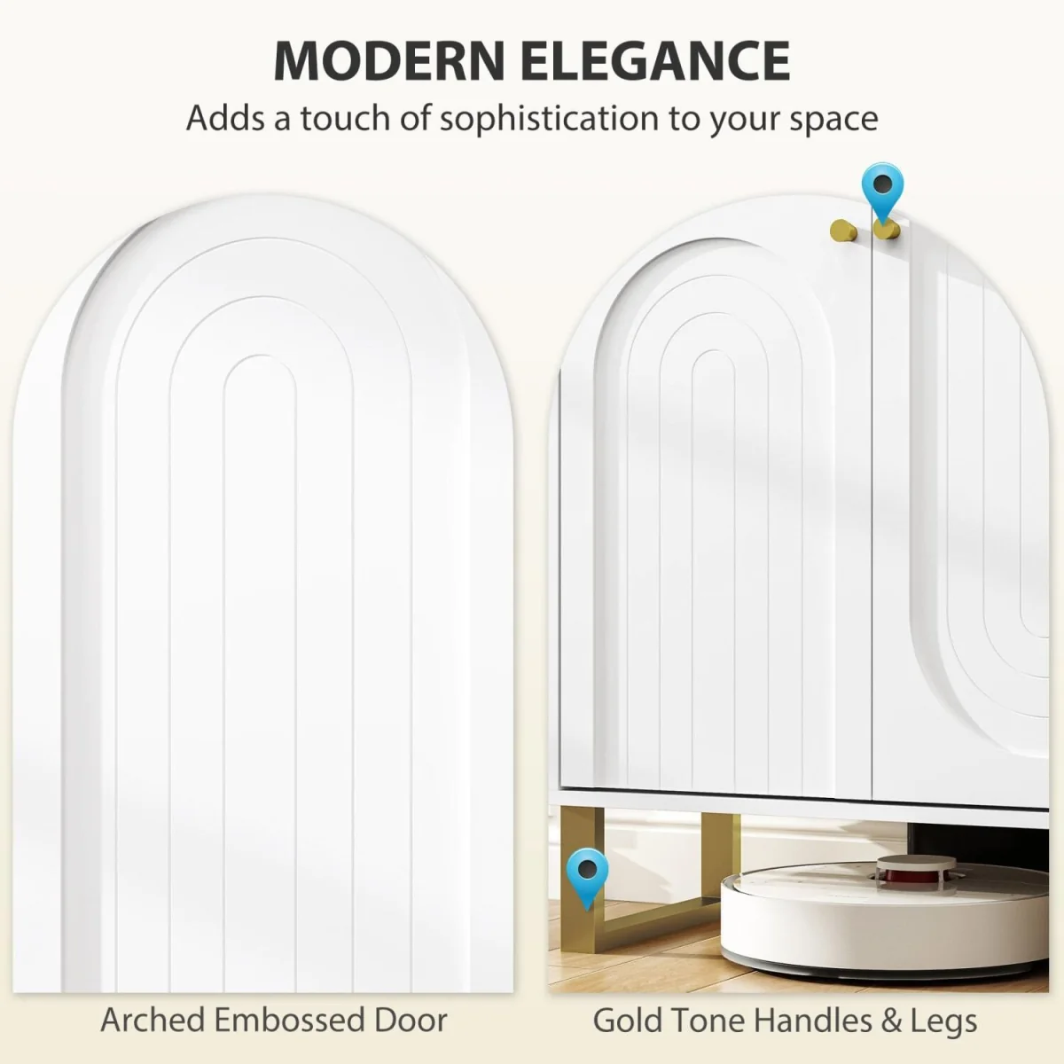 Tarezi Nedi White 2-Door Sideboard Storage Cabinet with Gold-Tone Accents – image 5