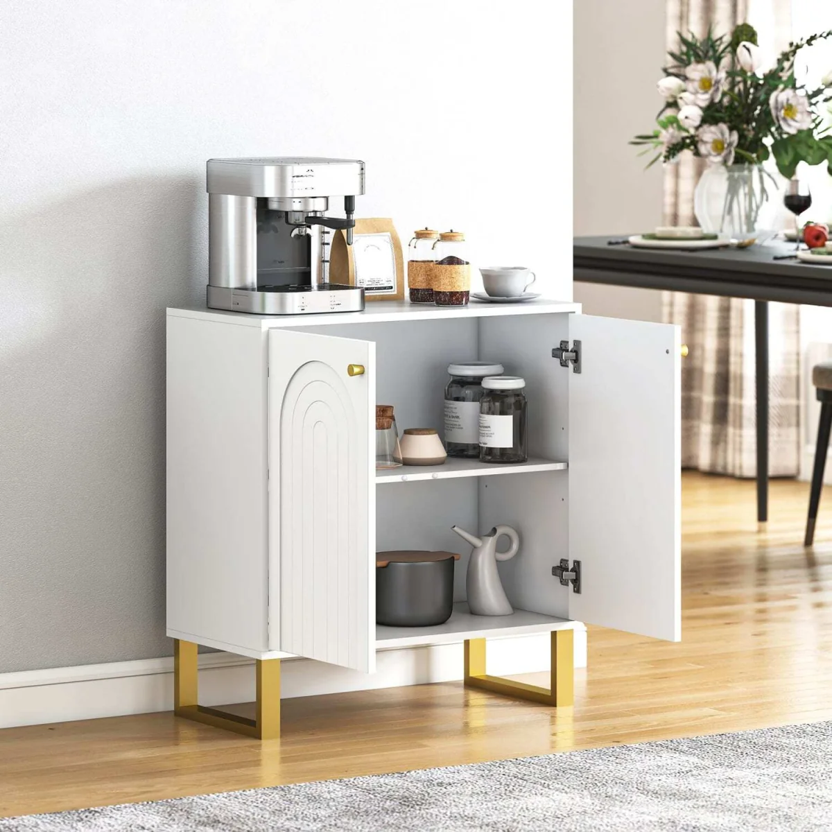 Tarezi Nedi White 2-Door Sideboard Storage Cabinet with Gold-Tone Accents – image 7