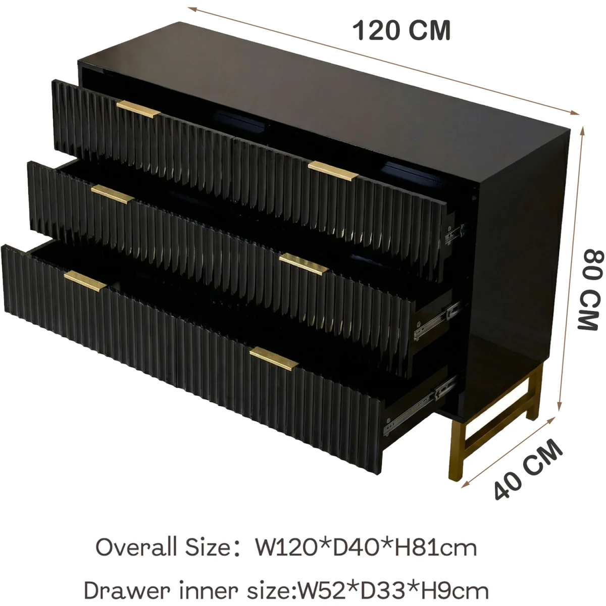 Fluted Chest of Drawers for Cabinet Bedroom - Black / 81cm – image 2