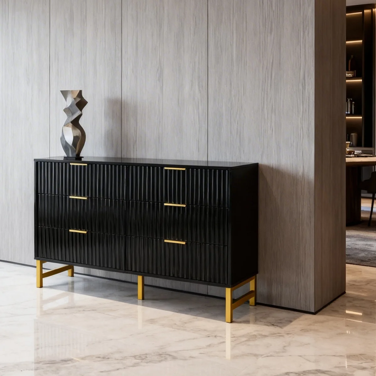 Fluted Chest of Drawers for Cabinet Bedroom - Black / 81cm – image 4