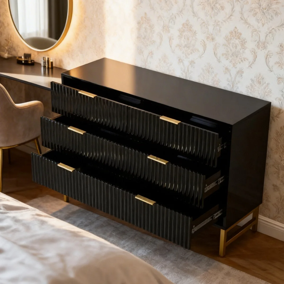 Fluted Chest of Drawers for Cabinet Bedroom - Black / 81cm – image 6