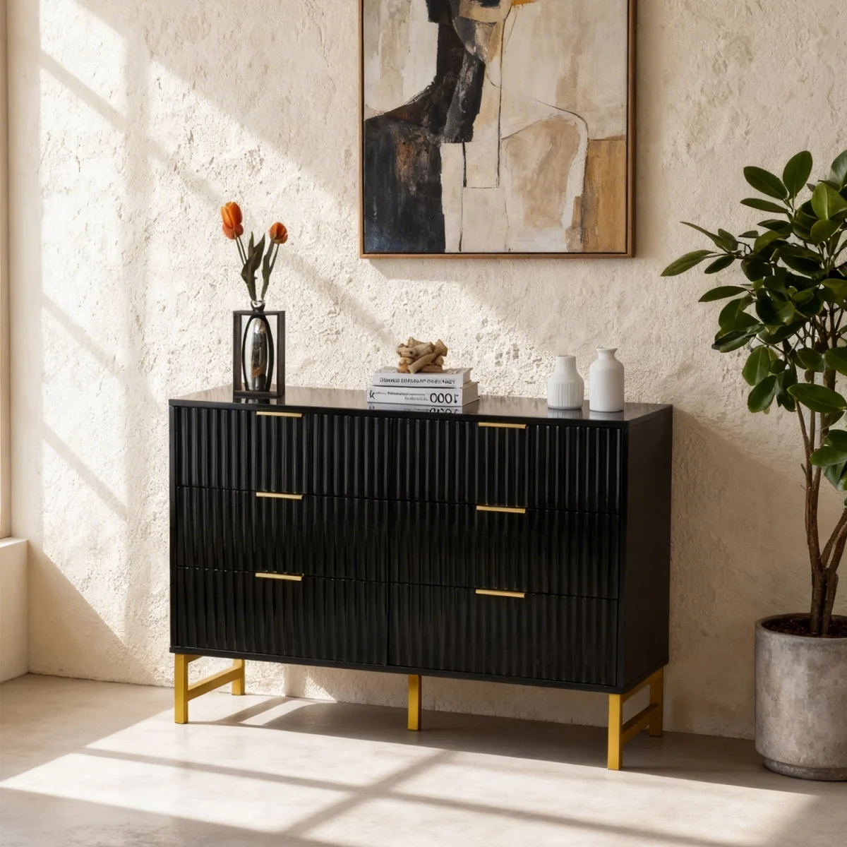 Fluted Chest of Drawers for Cabinet Bedroom - Black / 81cm – image 7