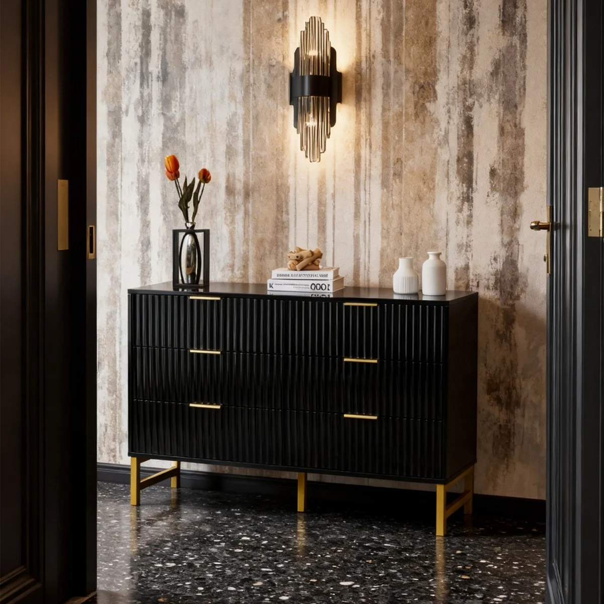 Fluted Chest of Drawers for Cabinet Bedroom - Black / 81cm – image 1