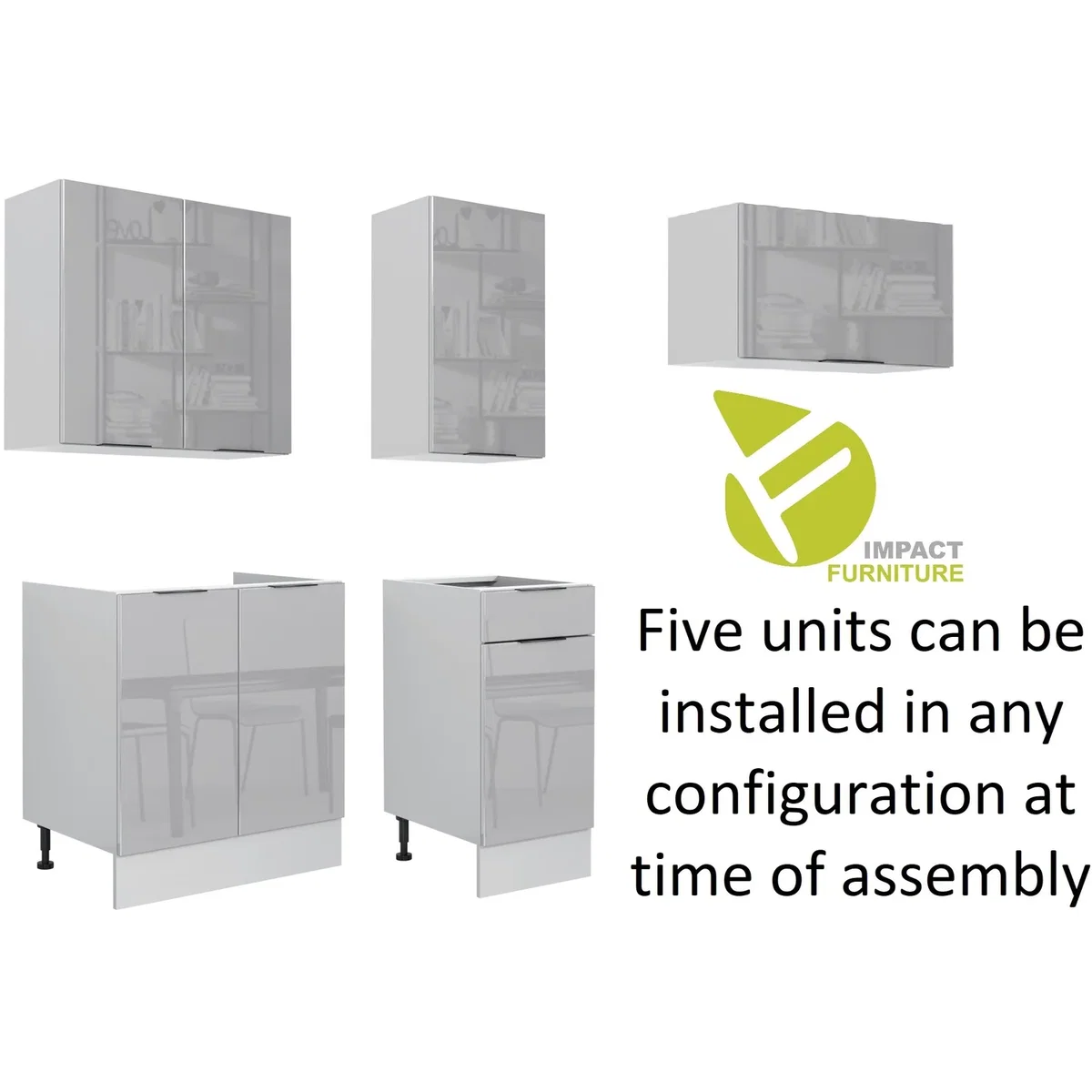 Impact Furniture STAR 5-Unit Kitchen Cabinet Set 180cm Light Dove Grey High Gloss - Light Dove Grey High Gloss / Grey Matt – image 2