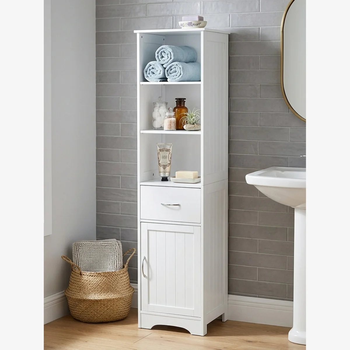 Portland White Wood Floorstanding Cabinet With Shelves - White