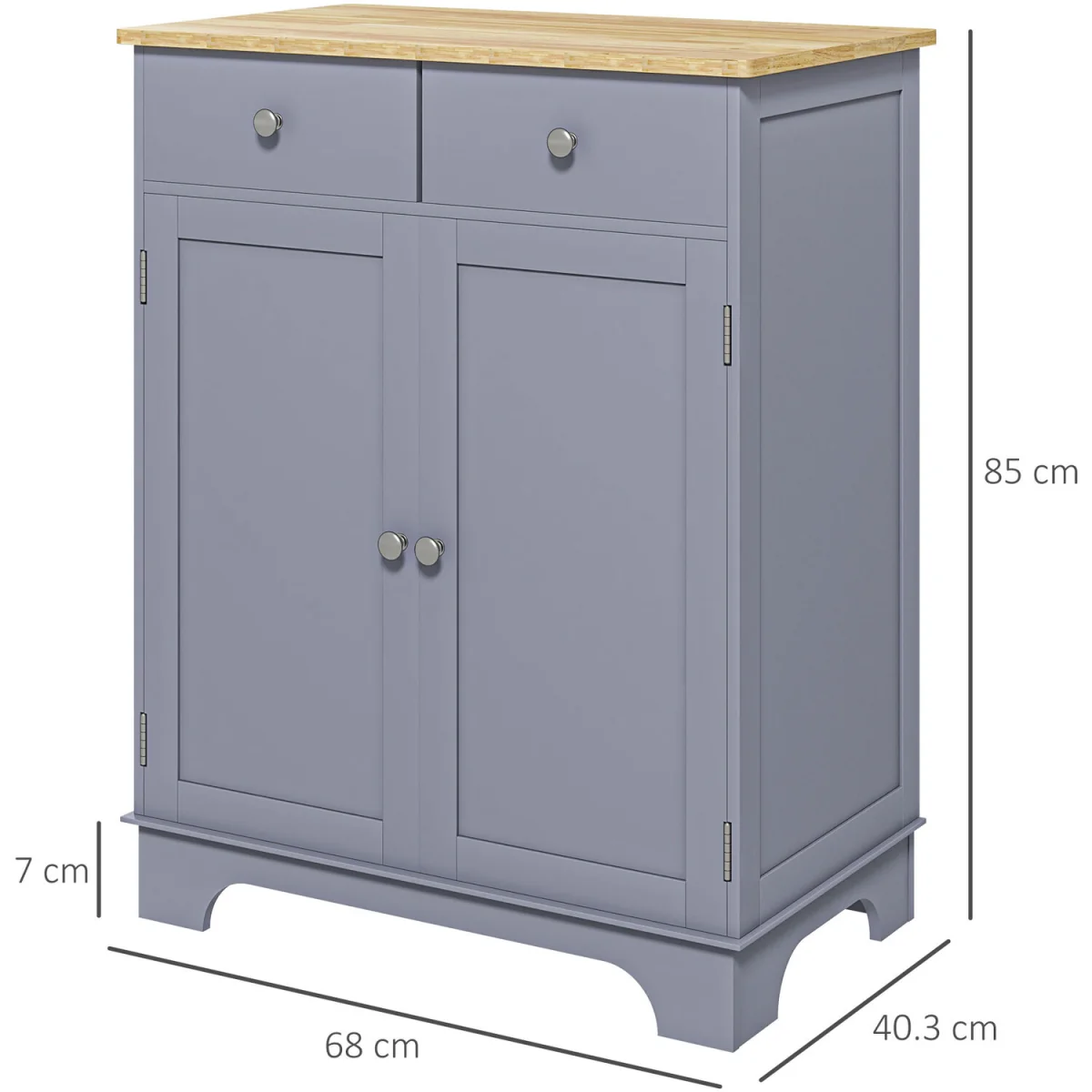 HOMCOM Kitchen Storage Cabinet with Rubberwood Top - Grey – image 8