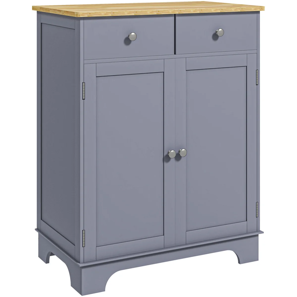 HOMCOM Kitchen Storage Cabinet with Rubberwood Top - Grey – image 9