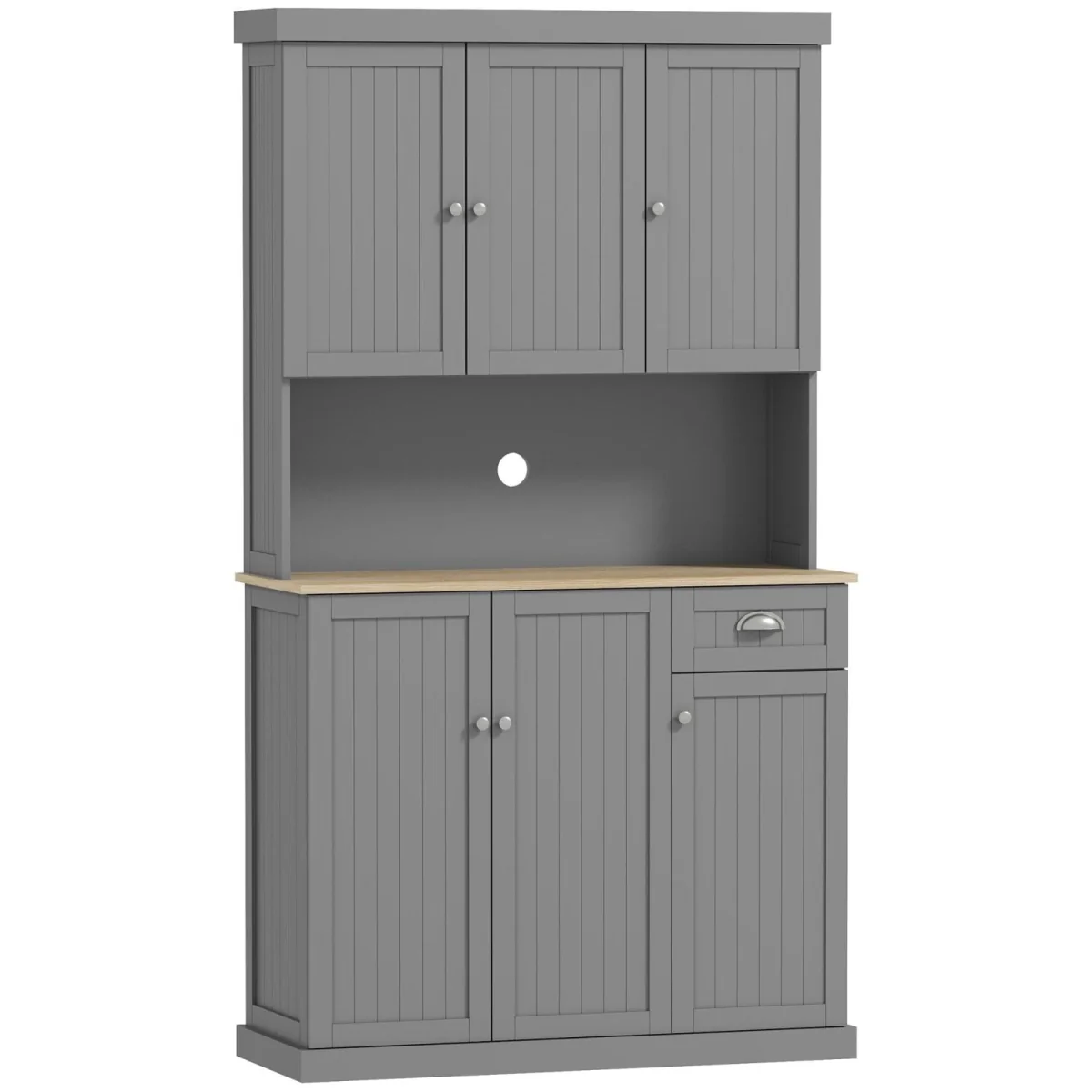 Ririlo Wooden Grey 180 cm Tall Kitchen Storage Cabinet with Open Counter, Drawer and 6 Doors – image 2