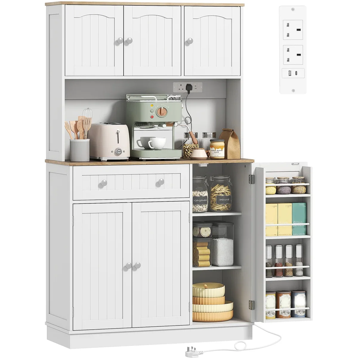 HOMCOM Pantry Storage Cabinet with Adjustable Shelves and 4 Door Racks - White – image 3
