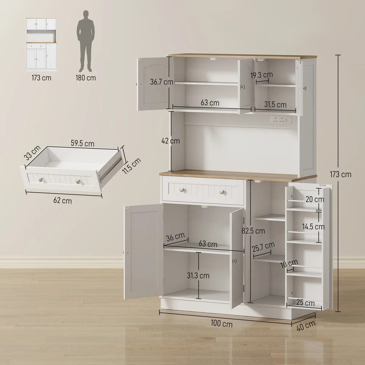 HOMCOM Pantry Storage Cabinet with Adjustable Shelves and 4 Door Racks - White – image 4