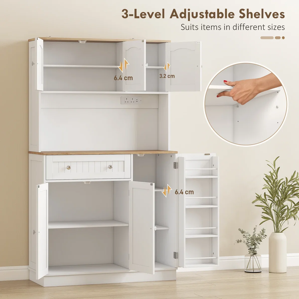 HOMCOM Pantry Storage Cabinet with Adjustable Shelves and 4 Door Racks - White – image 5