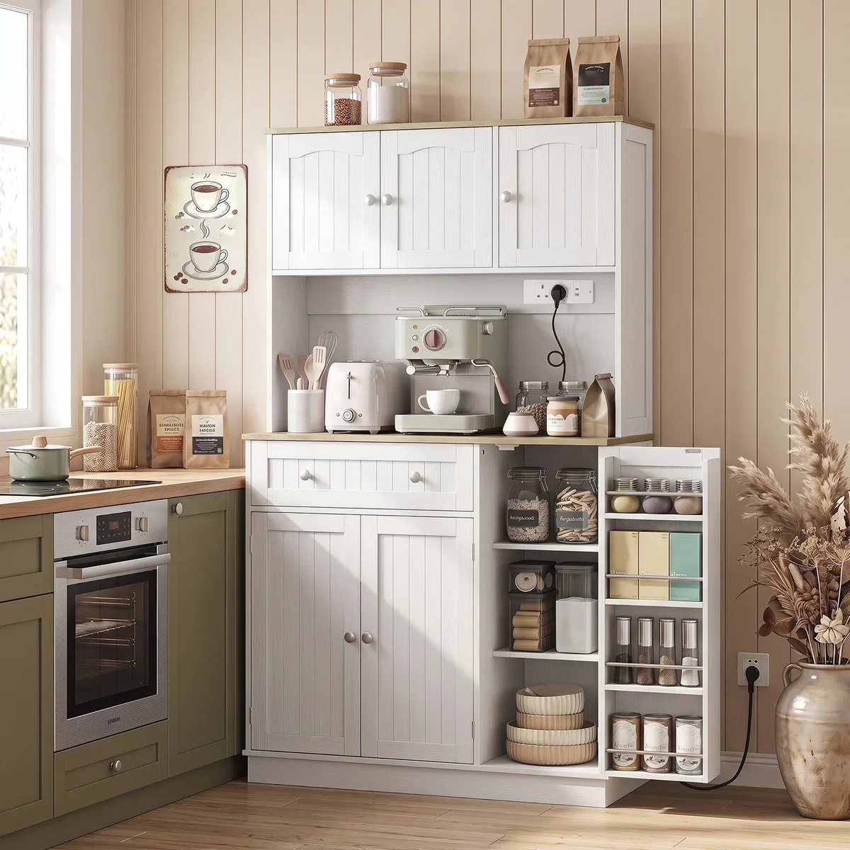 HOMCOM Pantry Storage Cabinet with Adjustable Shelves and 4 Door Racks - White – image 8