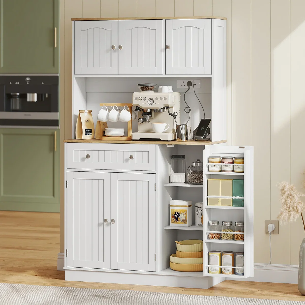 HOMCOM Pantry Storage Cabinet with Adjustable Shelves and 4 Door Racks - White – image 1