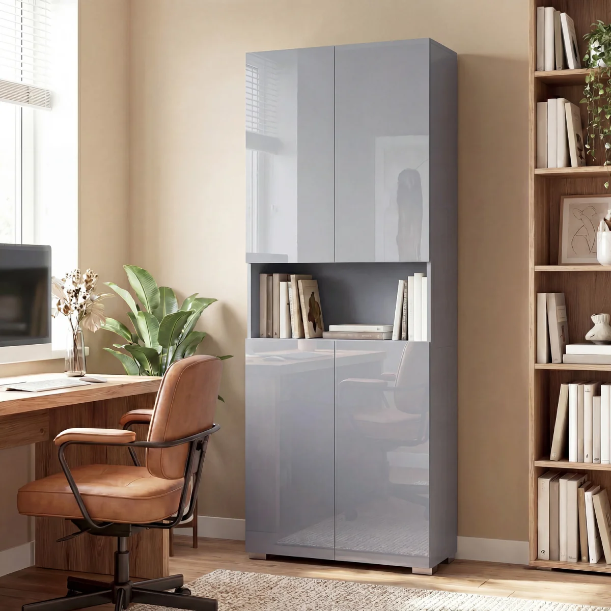 HOMCOM 180cm Tall Kitchen Cupboard, Pantry Storage Cabinet - High Gloss Grey – image 2