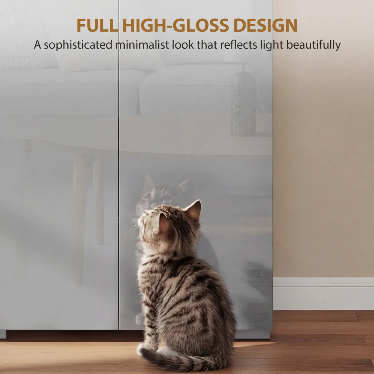 HOMCOM 180cm Tall Kitchen Cupboard, Pantry Storage Cabinet - High Gloss Grey – image 7