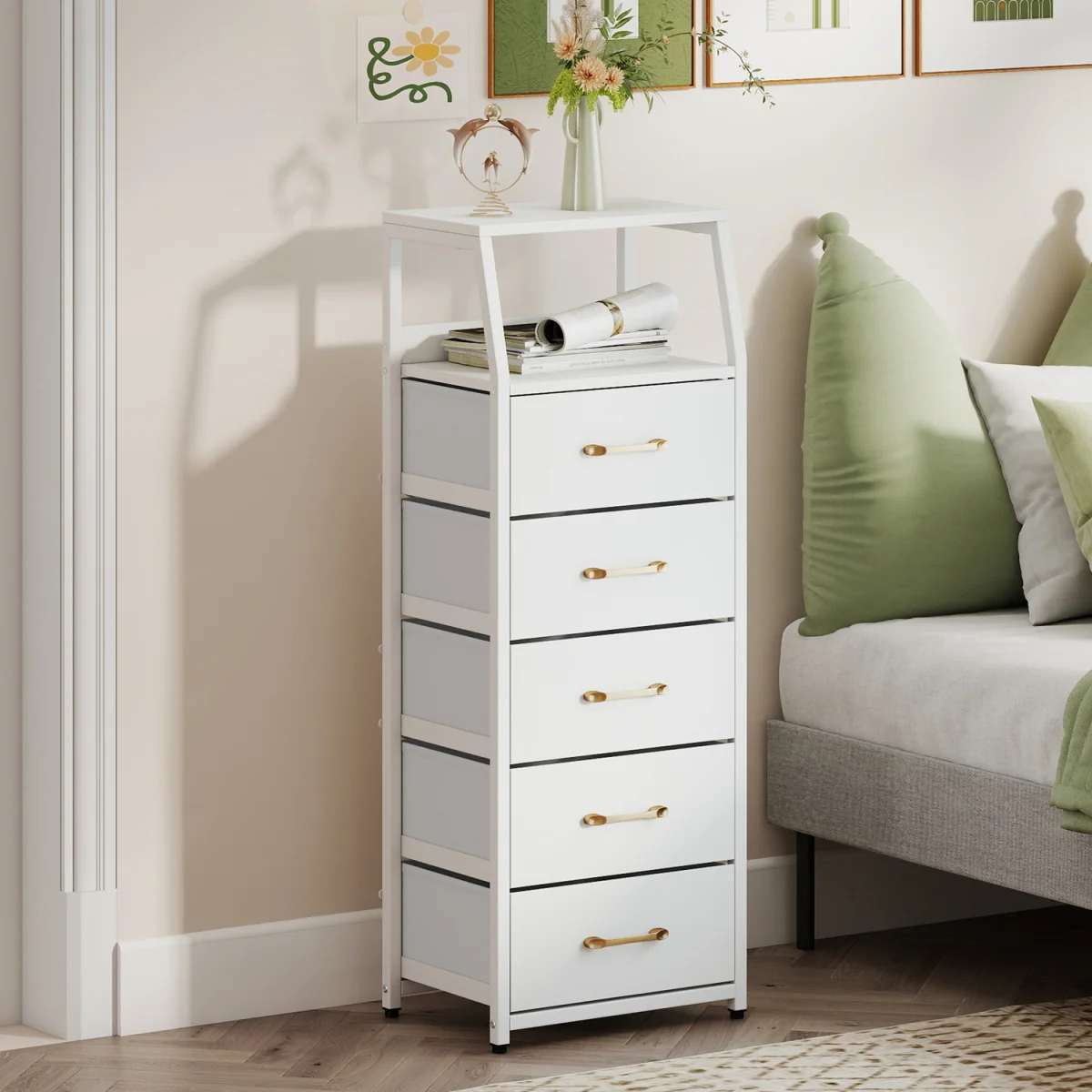 5 Drawer Vertical Storage Cabinet with Adjustable Feet - White – image 4
