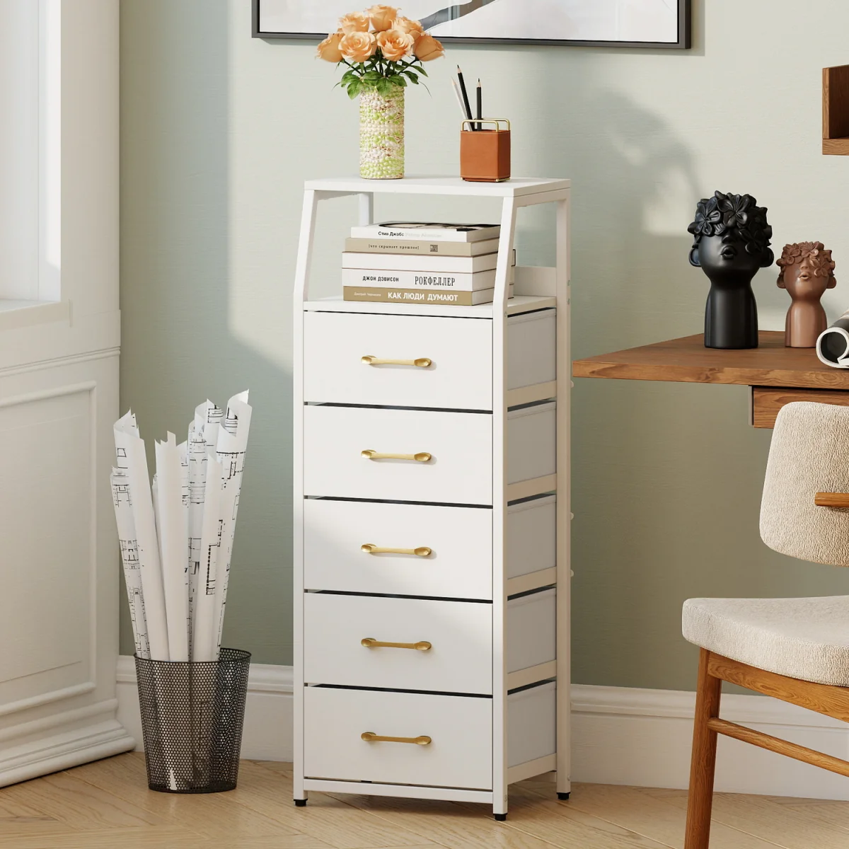 5 Drawer Vertical Storage Cabinet with Adjustable Feet - White – image 5