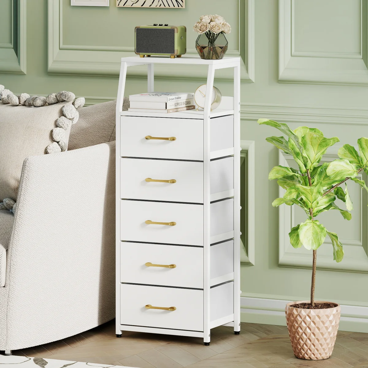 5 Drawer Vertical Storage Cabinet with Adjustable Feet - White – image 6