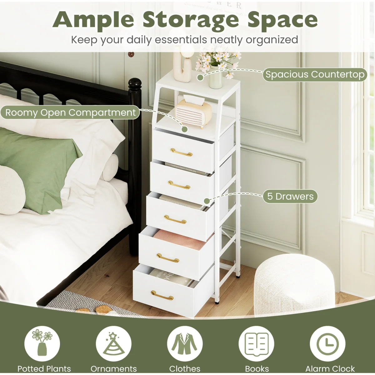 5 Drawer Vertical Storage Cabinet with Adjustable Feet - White – image 8