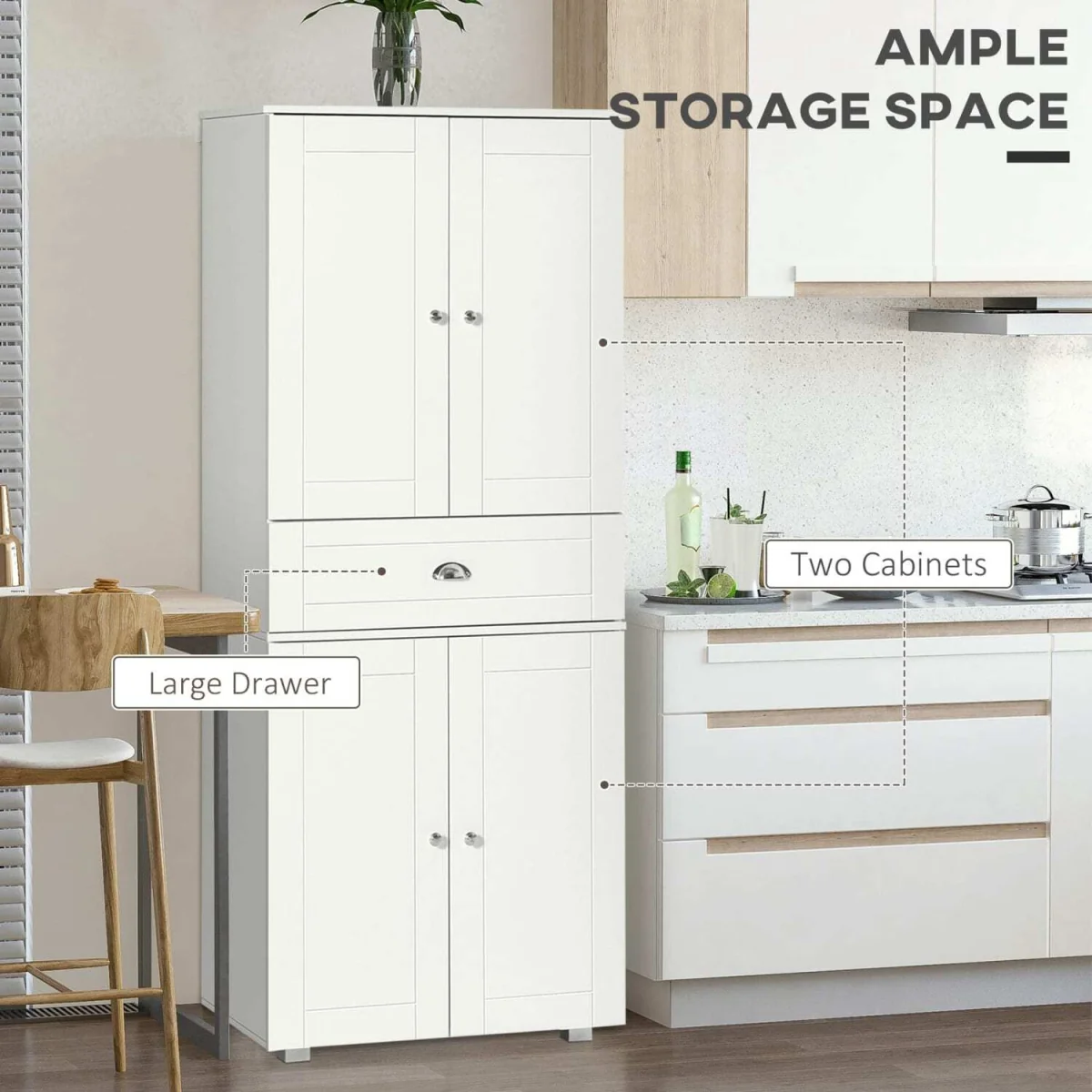 Soco White Tall Freestanding Kitchen Pantry Cabinet 184 cm – image 6