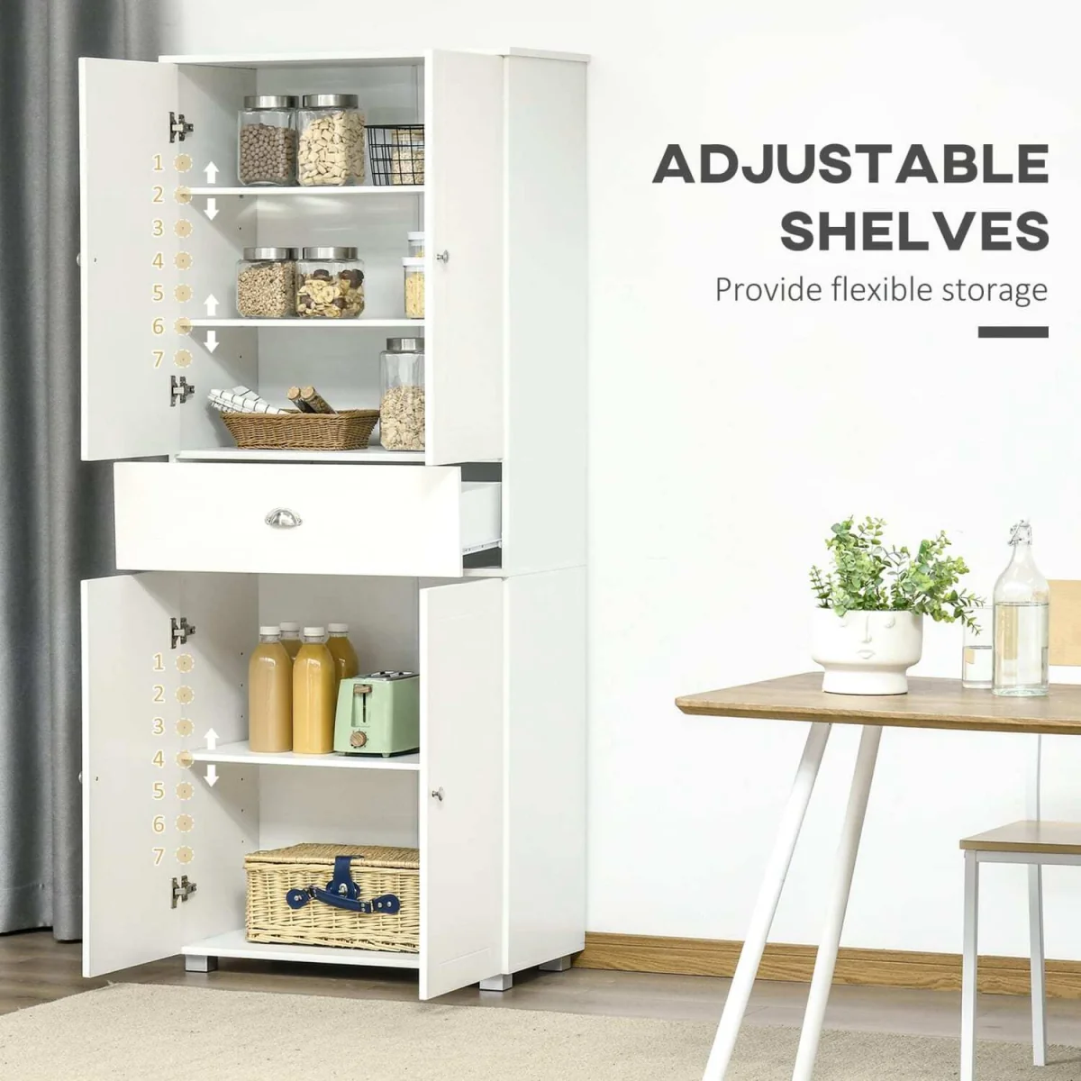 Soco White Tall Freestanding Kitchen Pantry Cabinet 184 cm – image 7