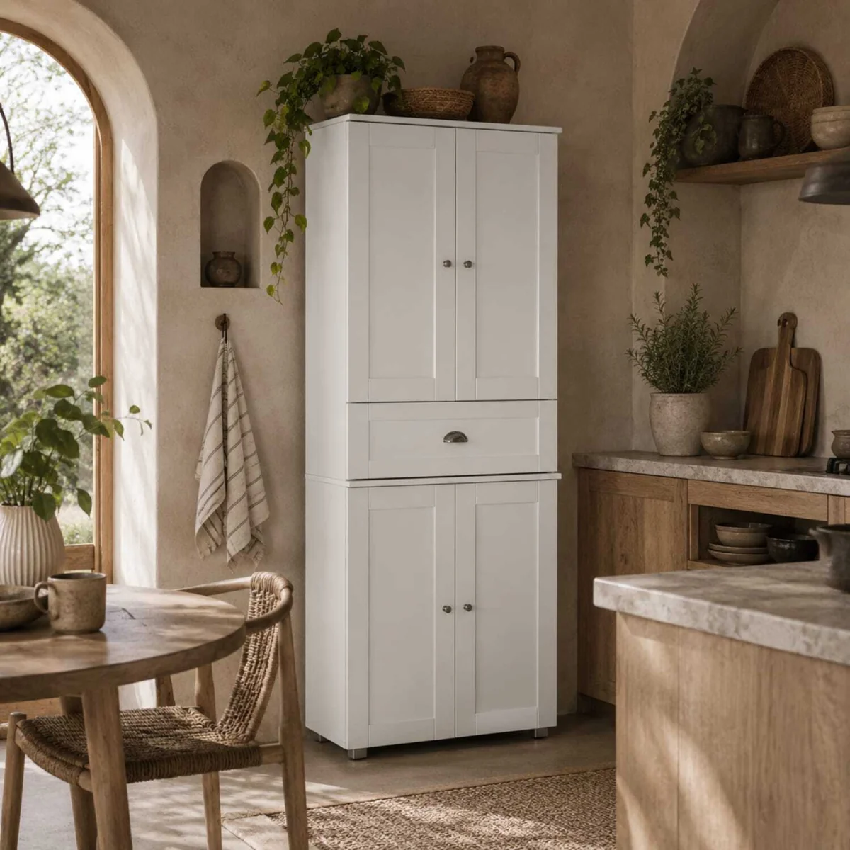 Soco White Tall Freestanding Kitchen Pantry Cabinet 184 cm – image 1