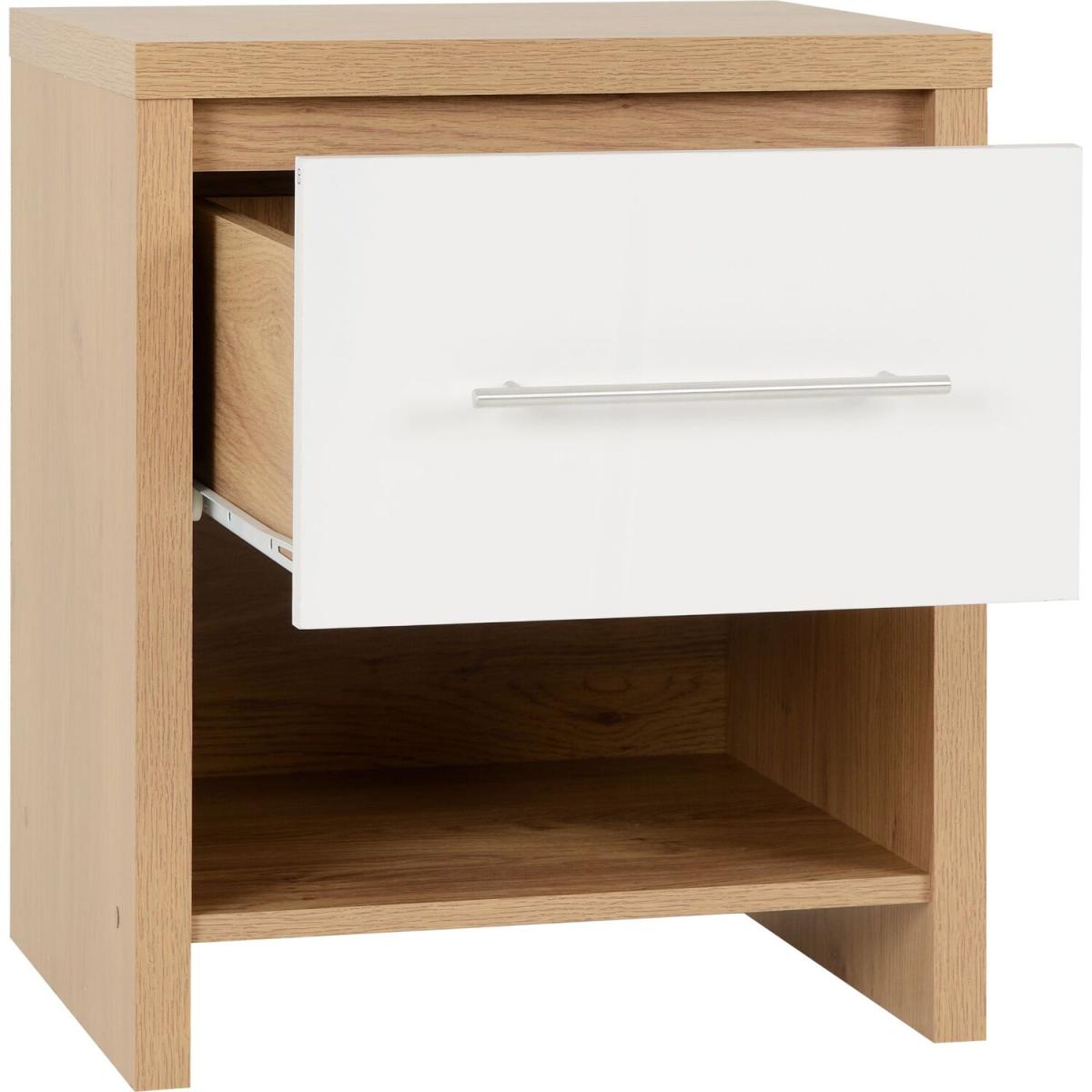 Seville 1 Drawer Bedside Cabinet - White, Light Oak – image 5