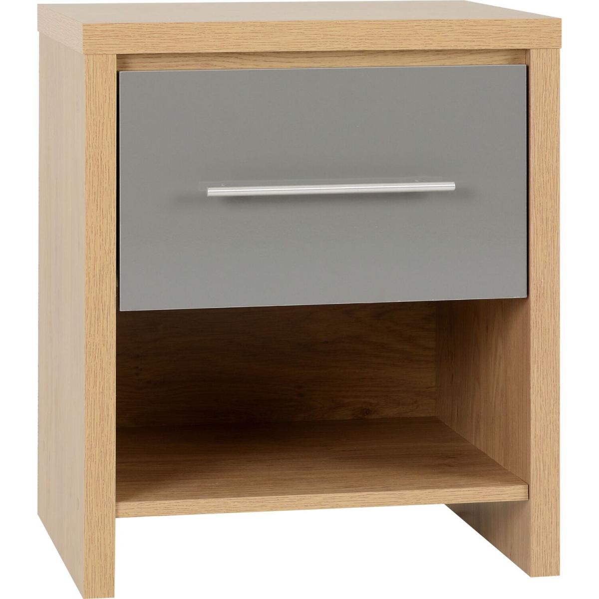 Seville 1 Drawer Bedside Cabinet - White, Light Oak – image 6