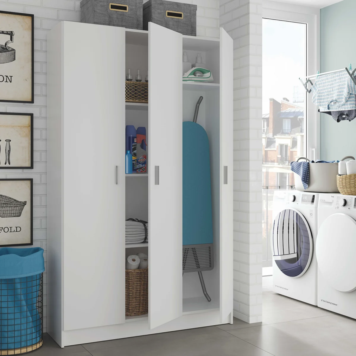 VITA 3 Door Broom Cupboard - White – image 2