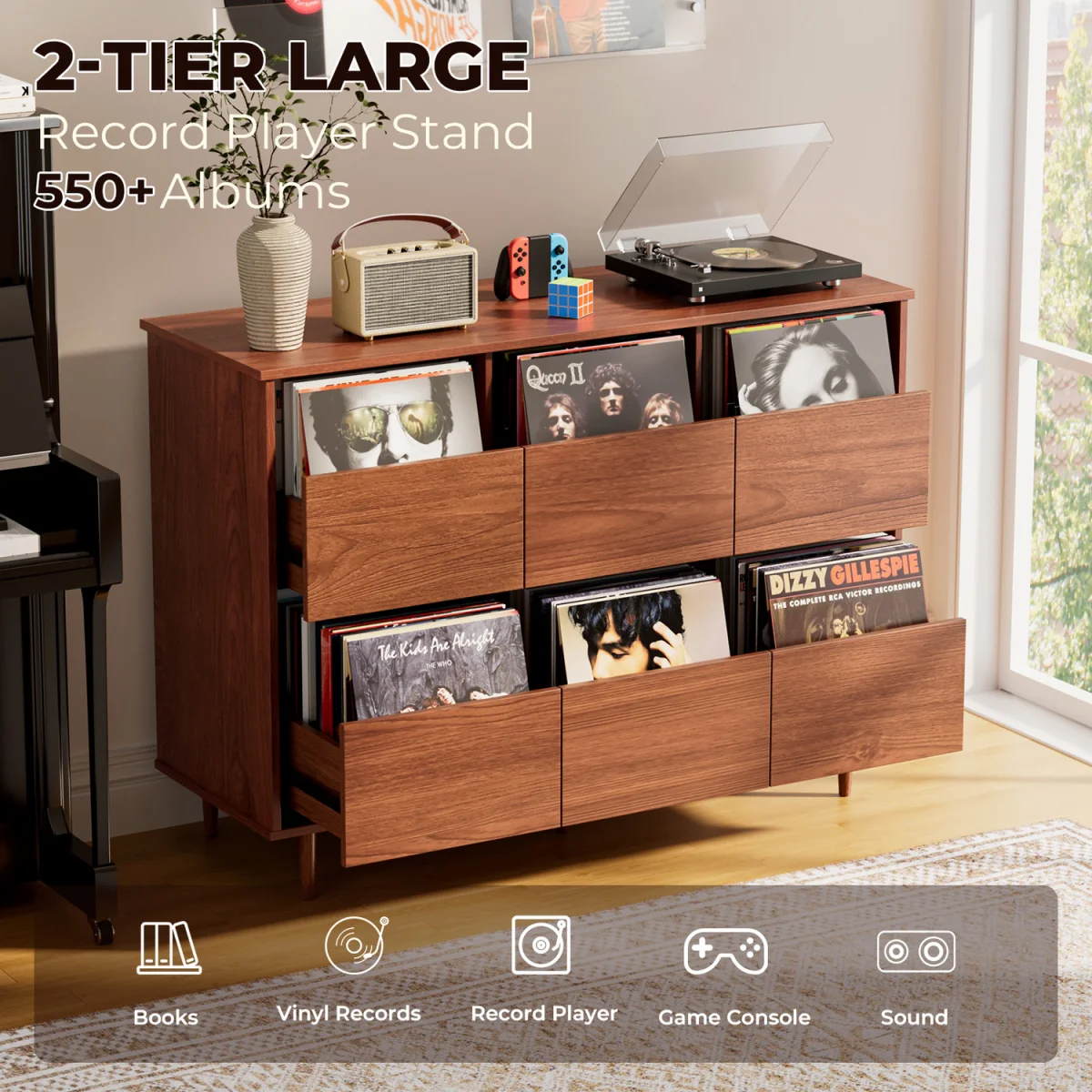 BROTTAR 47.2" Large Record Player Stand, Vinyl Record Storage Cabinet - White – image 4