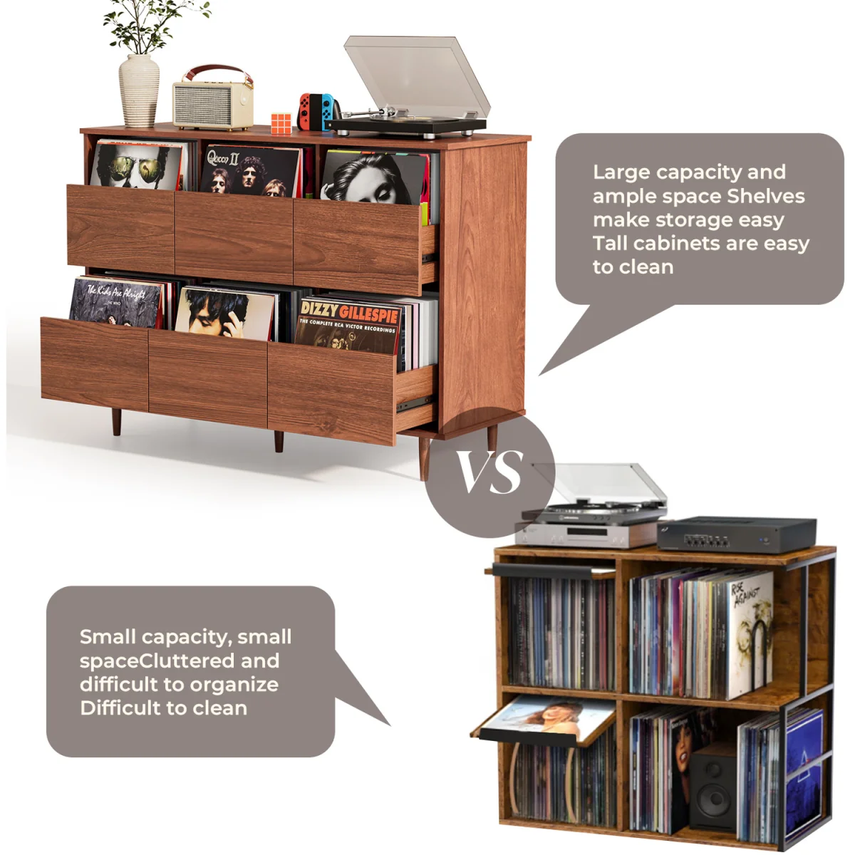 BROTTAR 47.2" Large Record Player Stand, Vinyl Record Storage Cabinet - White – image 6