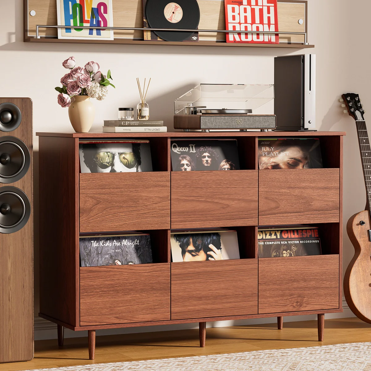 BROTTAR 47.2" Large Record Player Stand, Vinyl Record Storage Cabinet - White – image 9