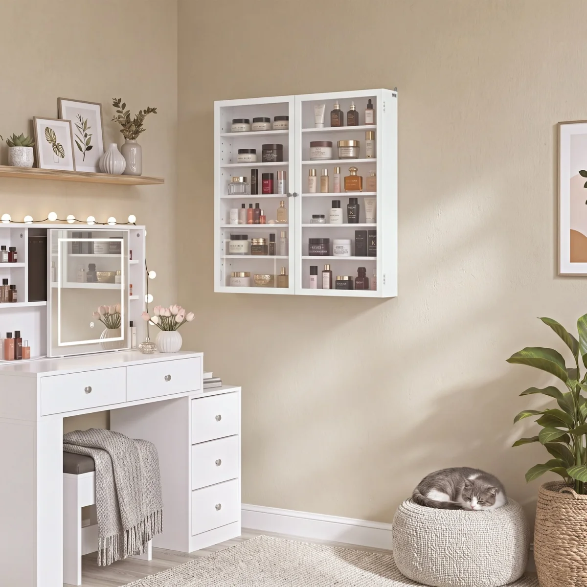 Wall Cabinet with Glass Door and Adjustable Shelves - White – image 11