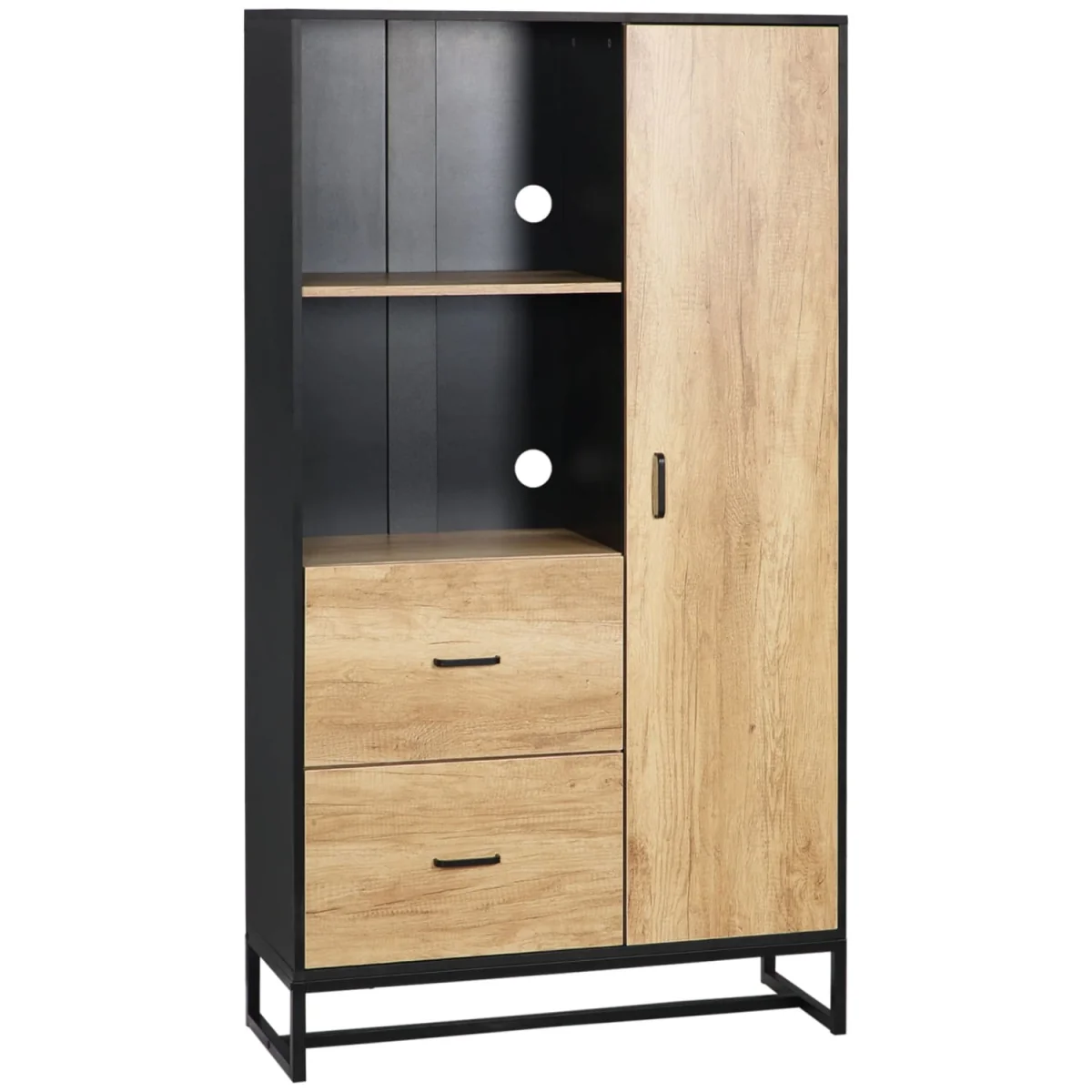 Halefi 160cm Tall Kitchen Pantry Cabinet - Black Frame, Natural Wood-Effect Doors – image 3