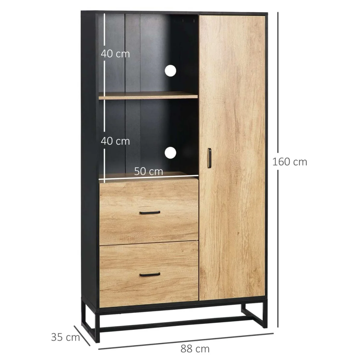 Halefi 160cm Tall Kitchen Pantry Cabinet - Black Frame, Natural Wood-Effect Doors – image 4