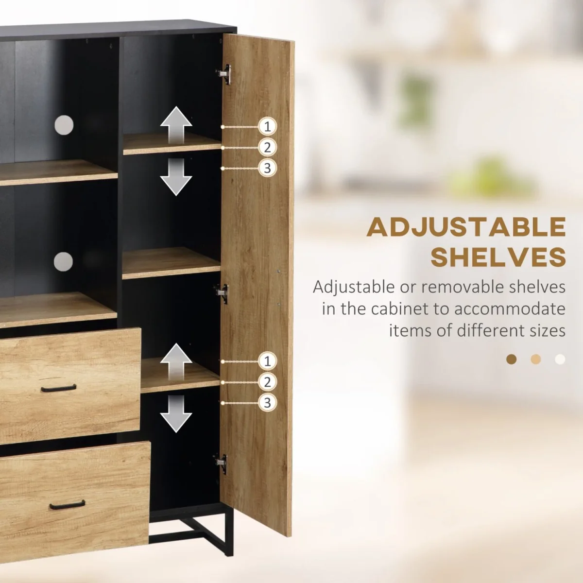 Halefi 160cm Tall Kitchen Pantry Cabinet - Black Frame, Natural Wood-Effect Doors – image 7
