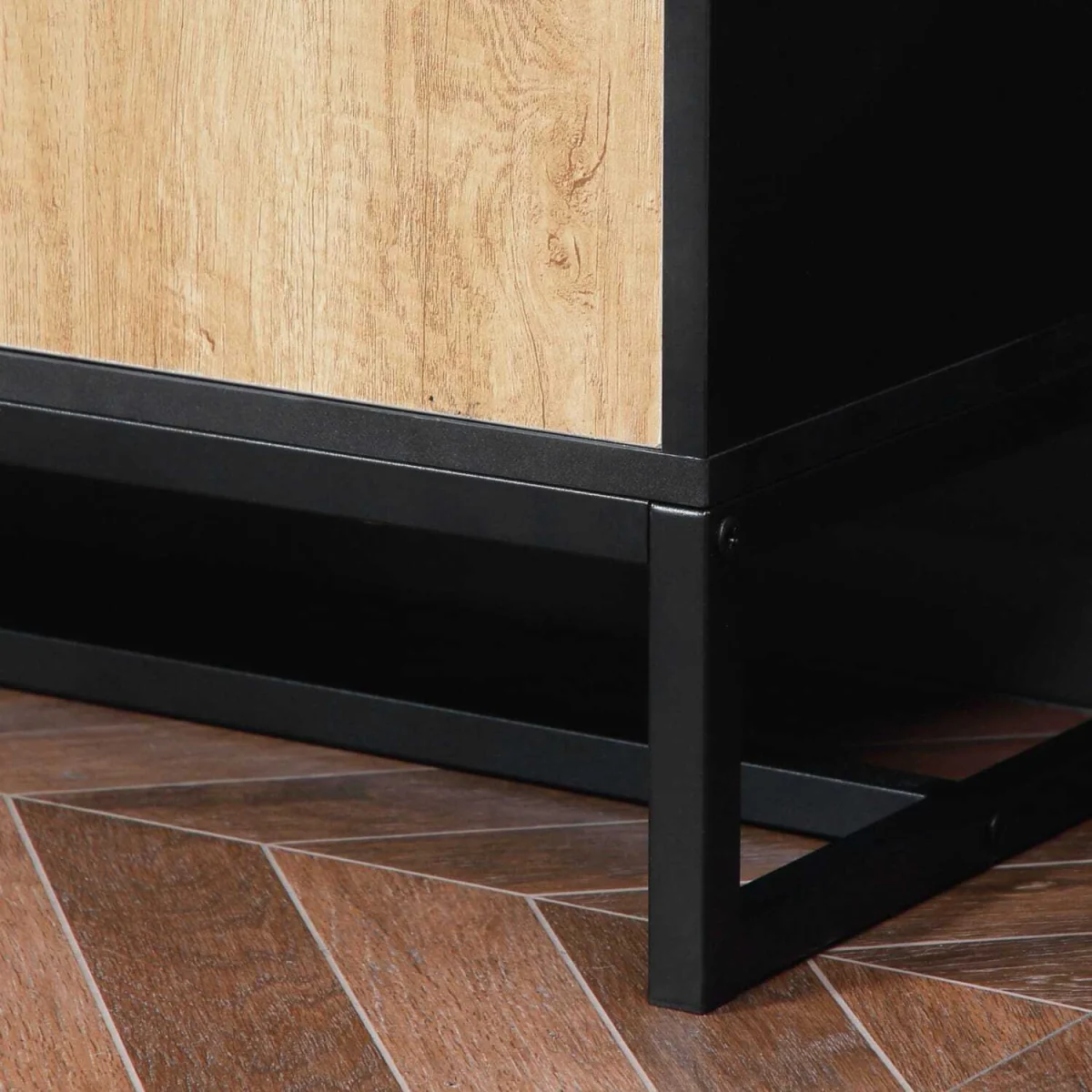 Halefi 160cm Tall Kitchen Pantry Cabinet - Black Frame, Natural Wood-Effect Doors – image 10