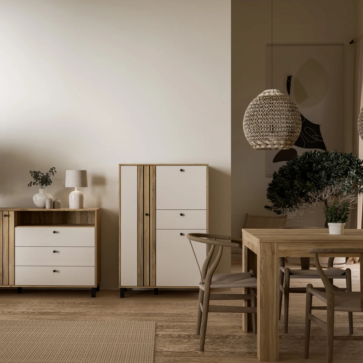 Grafton 3 Door 1 Drawer Cabinet In Cream and Oak - Cream & Oak – image 2