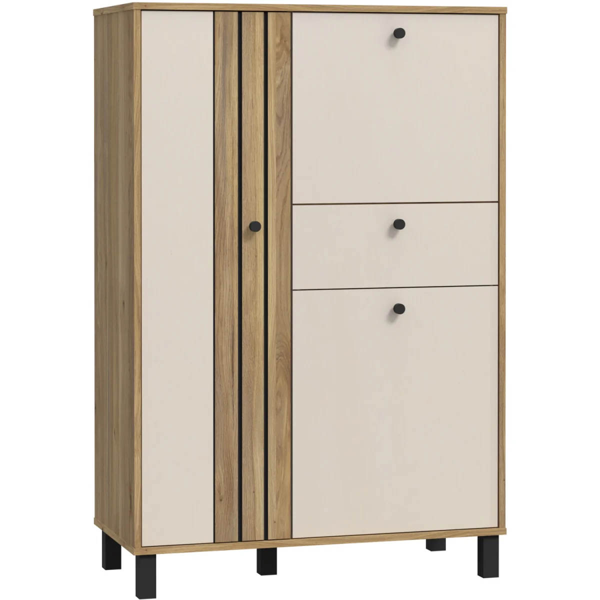 Grafton 3 Door 1 Drawer Cabinet In Cream and Oak - Cream & Oak – image 3
